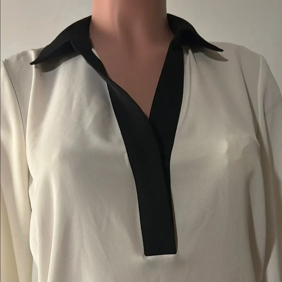 Calvin Klein Tunic Blouse Vintage Y2K Cream & Black Long Sleeve Women's Size SP - Picture 2 of 12
